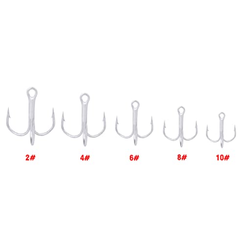 AMHDV 100pcs Treble Hooks Barbed Sharp Treble Hook for Freshwater and Saltwater - color: Silver, size: 2# 100pcs