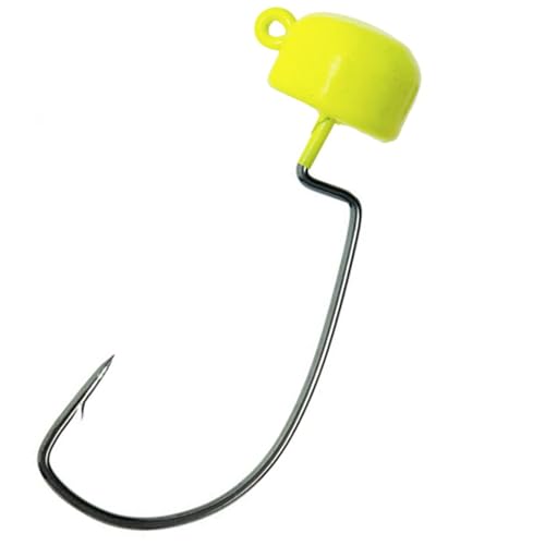 Reaction Tackle Tungsten Mushroom Head Jig Heads, Ned Rig Shroom Jigs for Finesse Bass Fishing, Stand Up Bait with Weedless and EWG Hook Options (5-Pack) - color: Chartreuse, size: 1/4 Oz EWG