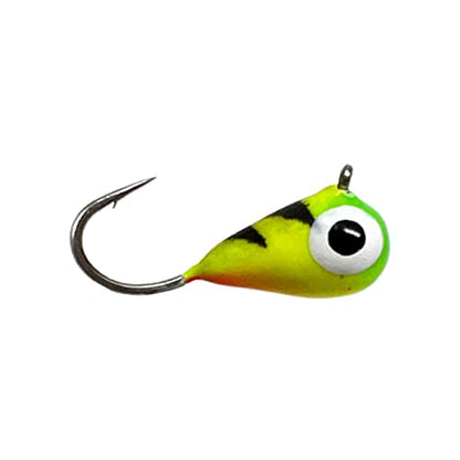Reaction Tackle Tungsten Ice Fishing Jigs, Tear Drop Jig Heads that Glow with UV Light for Panfish, Crappie, Walleye, Perch, Trout and Bluegill - color: Fire Tiger Glow 6-pcs, size: 4 mm