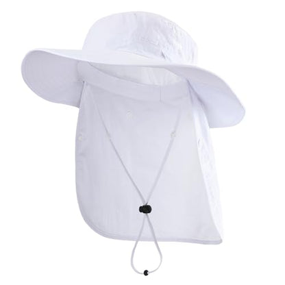 Home Prefer UPF 50+ Wide Brim Sun Hats with Neck Flap Sun Protection Hat for Men Women Gardening Fishing Summer Bucket Hat - color: White
