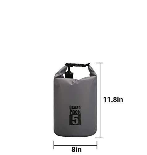 Dry Sack/Floating Waterproof Bag 2L/5L/10L/20L/30L for Boating, Kayaking, Hiking, Snowboarding, Camping, Rafting, Fishing and Backpacking - color: Gary, size: 5L