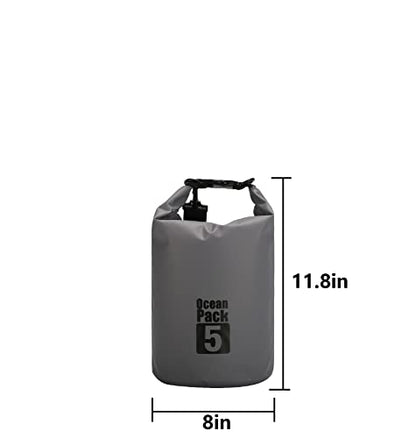 Dry Sack/Floating Waterproof Bag 2L/5L/10L/20L/30L for Boating, Kayaking, Hiking, Snowboarding, Camping, Rafting, Fishing and Backpacking - color: Gary, size: 5L