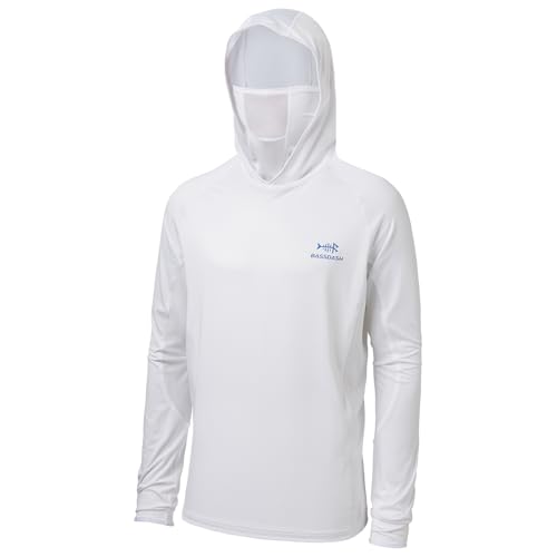 BASSDASH UPF 50+ Men’s Long Sleeve Fishing Shirt with Mask UV Neck Gaiter Hoodie - color: White, size: Large