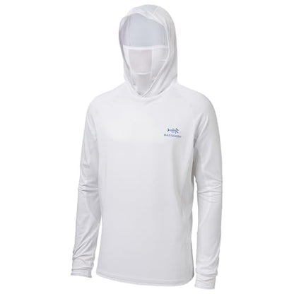 BASSDASH UPF 50+ Men’s Long Sleeve Fishing Shirt with Mask UV Neck Gaiter Hoodie - color: White, size: XX-Large