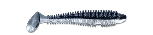 Phat Pak Baits - Phat Swimmer Keitech Style Paddletail Swimbait 2.8" 30ct Ribbed Scented Soft Plastic Bass Fishing Lure - color: Clear Water Black Shad