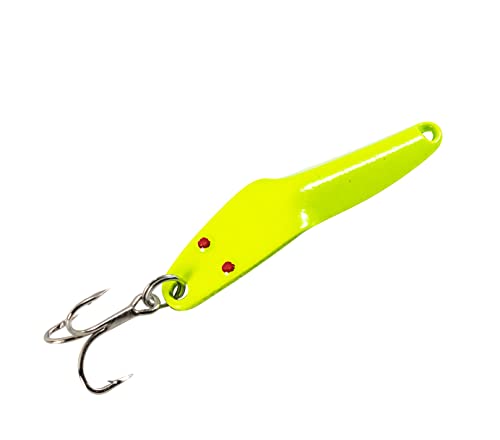 Al's Goldfish Lure Co. Lil' 49er Ice Jig - IFN50 Ice Fishing Jig with Treble Hook Off the Nose. Jigging Lure for Crappie, Perch, Panfish, Trout and Bass - 1/4 oz. 1-3/4" - color: Chartreuse Glow