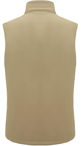 XinYangNi Men's Lightweight Softshell Golf Running Vest Outerwear Zip Up Fleece Lined Windproof Sleeveless Jacket for Hiking - color: Light Khaki, size: Large