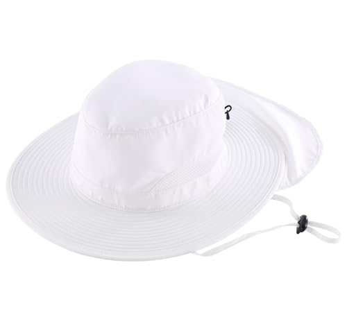 Connectyle UPF 50+ Wide Brim Sun Hat for Men Women UV Protection Fishing Hat with Neck Flap Outdoor Safari Bucket Hiking Hats - color: White
