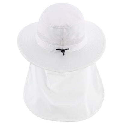Connectyle UPF 50+ Wide Brim Sun Hat for Men Women UV Protection Fishing Hat with Neck Flap Outdoor Safari Bucket Hiking Hats - color: White