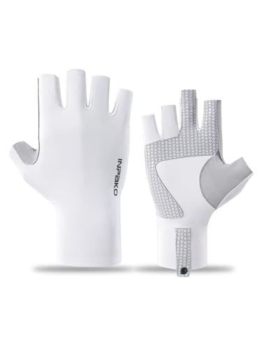 Fishing Gloves, Lightweight Non-Slip Fingerless Gloves,Hook Loop, UPF 50+ Sun Protection,for Unisex Fishing - color: White, size: Small-Medium
