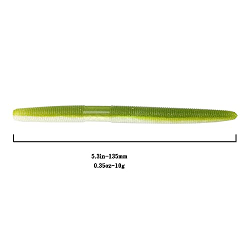 Soft Plastic Bass Fishing Lure 5.3" Senko Style Worms-Salt Impregnation, Ribbed Design Slow Sinking Swimbaits - color: 05-Watermelon cream