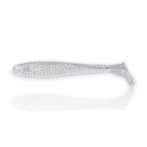 Moose Baits 3.8” Paddle Swimmer Soft Plastic Baits – Bass Fishing Lures - Soft Lure Bass, Durable Plastic Bait Swimmer for Freshwater Bass (6 Pack) - color: Pearl Sparkle