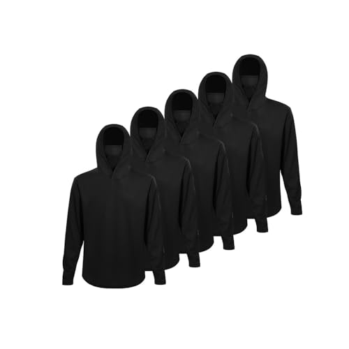 Men Hoodie Long Sleeve Shirts with Face Mask 5 Pack Fishing Workout Sun Protection Quick Dry Tops - color: 5-pack-black, size: X-Large