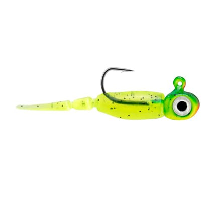 Northland Tackle Rigged Tungsten Pin Fry Ice Fishing Jig with Minnow Fry Body, 2 Pre-Rigged Jig Heads & 3 Extra Ice Fishing Plastics, Tungsten Jig Heads for Panfish, 1/28 Oz, Tiger Beetle