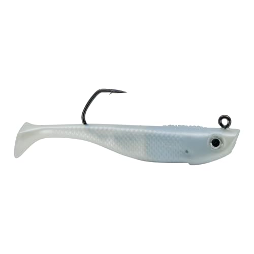 Hogy Protail Paddle Pre-Rigged Swimbait Saltwater Fishing Lure VMC Hook | Pre-rigged paddle tail swimbait with VMC Barbarian hook for Striped Bass, Bluefish, Snook, Tarpon & Tuna. - color: Bone, size: 4.25"/1.25oz