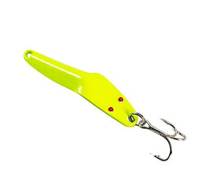 Al's Goldfish Lure Co. Lil' 49er Ice Jig - IFN50 Ice Fishing Jig with Treble Hook Off the Nose. Jigging Lure for Crappie, Perch, Panfish, Trout and Bass - 1/4 oz. 1-3/4" - color: Chartreuse Glow