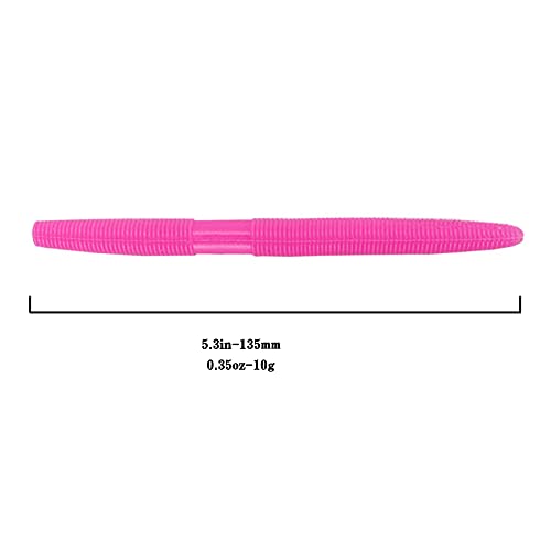 Soft Plastic Bass Fishing Lure 5.3" Senko Style Worms-Salt Impregnation, Ribbed Design Slow Sinking Swimbaits - color: 08-Bubble gum