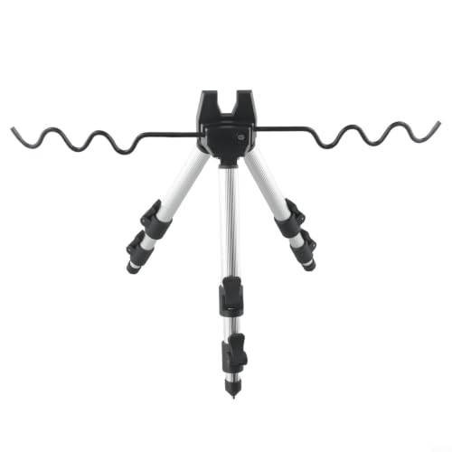 Retractable Aluminum Fishing Rod Holder Tripod with Adjustable Telescopic Legs and Collapsible Design for Multiple Rods, Foldable Stand with Ground Spikes and Hook for Added Stability - color: A Silver