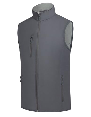 Men's Softshell Vest Fleece-Lined Windproof Sleeveless Jacket for Travel Hiking Fishing Running Golf - color: Grey, size: Small