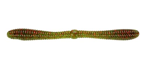 Lunker City Fishing 5" Spanky Worm 3 Pack Bundle Soft Plastic Bass Lure Wacky Rig Salted Jigging Stick Bait, 21 Total Lures, Made in The USA - color: 144 Watermelon Red Flake