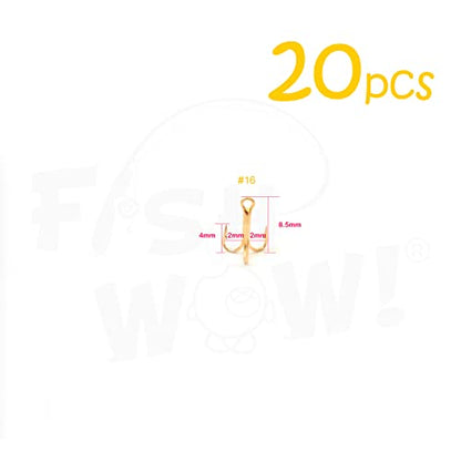 20pcs Fish WOW!® Fishing 3X Strong Treble Hooks Gold - Size #16 Tiny Size