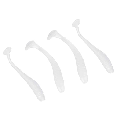 50PCS Fishing Lures Bass Worm Bait, 5cm Soft Plastic Fishing Lures T Tail Grub Worm Baits Fish Tackle Accessory - color: White