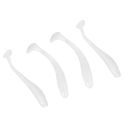 50PCS Fishing Lures Bass Worm Bait, 5cm Soft Plastic Fishing Lures T Tail Grub Worm Baits Fish Tackle Accessory - color: White