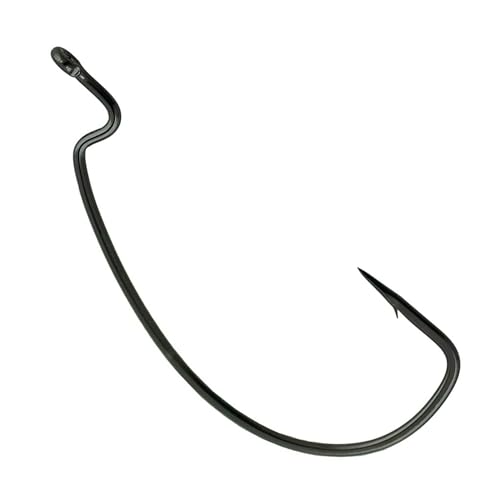 Reaction Tackle Offset EWG Worm Hooks - Super Strong Wide Gap Texas Rig Hooks for Soft Plastic Baits - High Carbon Steel Bass Fishing Hooks (25-Pack) - size: #3/0
