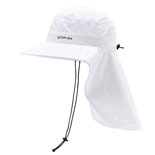 TOP-EX Cooling Sun Hat with Neck Flap – UPF 50+ Wide Brim Breathable Hat for Hiking, Fishing & Big Heads - color: White, size: Large-X-Large