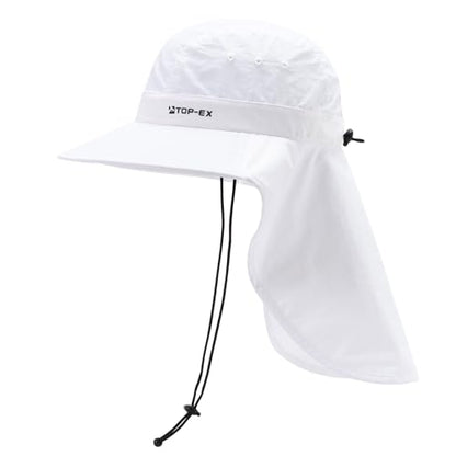 TOP-EX Cooling Sun Hat with Neck Flap – UPF 50+ Wide Brim Breathable Hat for Hiking, Fishing & Big Heads - color: White, size: Medium-Large