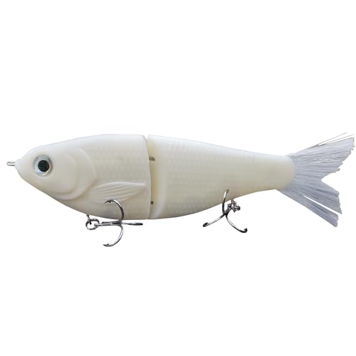 HADORAM Lure Slow Sinking Glide Bait with Fur Tail Lifelike Fishing Tackle for Trout Shad Bass Musky - color: Color White