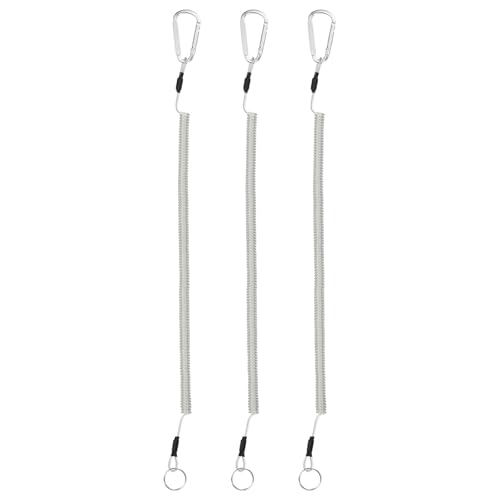 16.54IN Retractable Safety Coiled Lanyard [3PCS] - Steel Wire Fishing Rod Safety Lanyard Use for Pliers Boating - color: Silver Tone