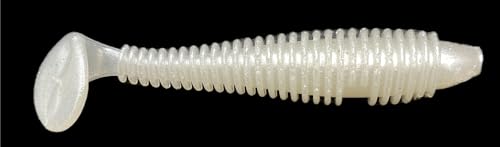 Phat Pak Baits - Phat Swimmer Keitech Style Paddletail Swimbait 2.8" 30ct Ribbed Scented Soft Plastic Bass Fishing Lure - color: Pearl/White Shad