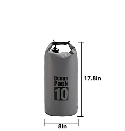 Dry Sack/Floating Waterproof Bag 2L/5L/10L/20L/30L for Boating, Kayaking, Hiking, Snowboarding, Camping, Rafting, Fishing and Backpacking - color: Gary, size: 10L