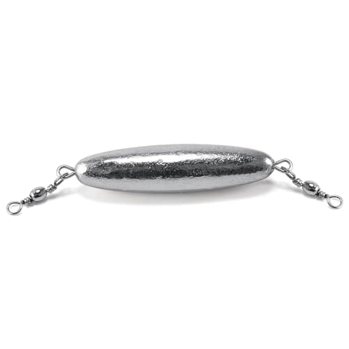 Dr.Fish 10 Pack in-line Trolling Sinkers with Double Swivel Torpedo Weight Lead Fishing Sinkers Double Ring Saltwater Freshwater Salmon Walleye Trolling - size: 3/16oz- 10 Pack