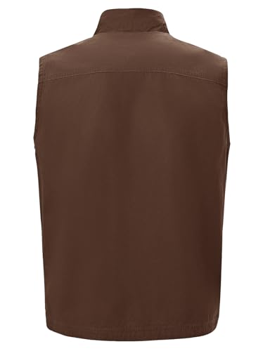 TBMPOY Men's Lightweight Vest Cotton Stylish Sleeveless Travel Casual Work Canvas Outerwear Utility Jacket Fishing Hiking - color: Coffee, size: Large