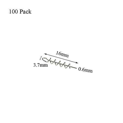 Centering Pin Spring Twist Lock Fishing Screw Worm Hook Crank Grub Rig Fixed Bait Run Straight Self Align Long Enough Secure Not Off Center Stainless Steel for Soft Lure - size: 16mm 100Pcs