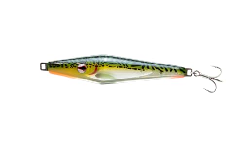 Nomad Tackle Slidekick Surface Iron Fishing Lure, 120g / 4.25 oz, Saltwater Surface Iron Jig for Casting, Metal Fishing Lure Ideal for Yellowtail, Bluefin - color: Silver Green Mackerel