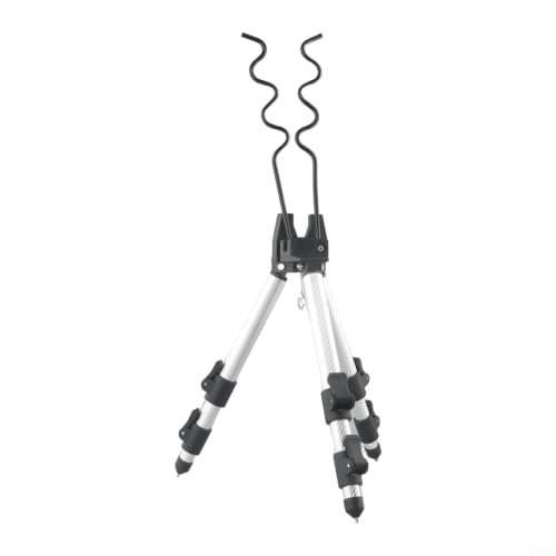 Aluminum Alloy Telescopic Fishing Rod Holder Tripod Stand, Collapsible Pole Bracket with Ground Spikes and Hook for Stability, Supports Up to 7 Rods - color: A Silver