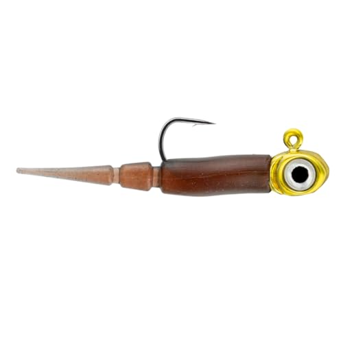 Northland Tackle Rigged Tungsten Pin Fry Ice Fishing Jig with Minnow Fry Body, 2 Pre-Rigged Jig Heads & 3 Extra Ice Fishing Plastics, Tungsten Jig Heads for Panfish, 1/16 Oz, Gold