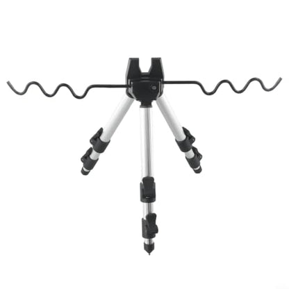 Aluminum Alloy Telescopic Fishing Rod Holder Tripod Stand, Collapsible Pole Bracket with Ground Spikes and Hook for Stability, Supports Up to 7 Rods - color: A Silver