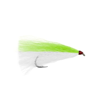Aqua-Clear, Bucktail Jigs Saltwater Fishing Lures, Flounder Fluke Sea Trout Weakfish Croaker Rig, 3/0 XL Nickel Octopus Hook with White Hair - color: Chartreuse/White