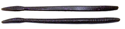 Phat Pak Baits - Slinky Worm Zoom Trick Worm Style Straight Tail Floating Worm Bass Fishing Lure 20ct 6.5" - color: Green Pumpkin SP Purple Flake
