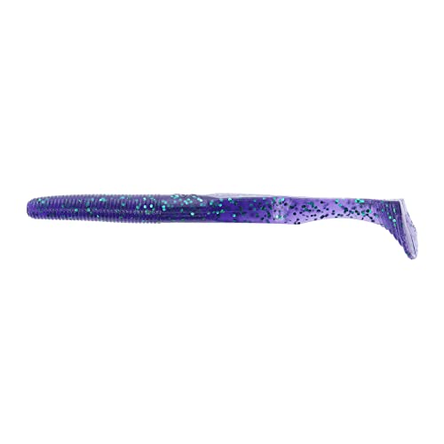 Yamamoto 5.5" Swimming Senko Soft Worm Paddle Tail Fishing Swim Bait Lures - 7 Pack - color: June Bug Purple with Emerald Flake, size: One Size