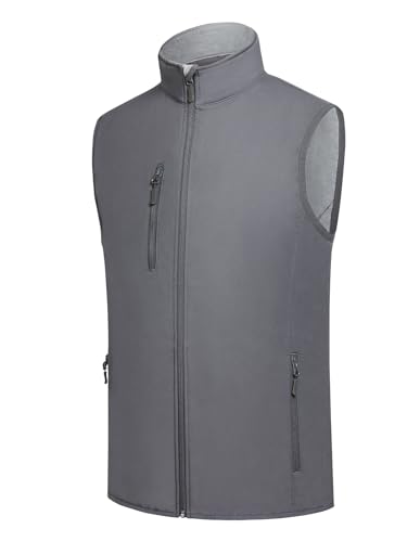 fit space Men's Lightweight Vest Softshell Sleeveless Windproof Jacket with Zipper Pcoket Cycling Travel Hiking Running Golf - color: Grey, size: Small