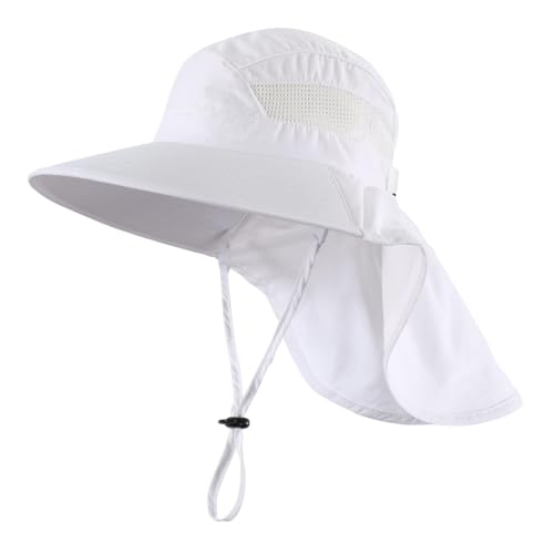 Home Prefer UPF50 Wide Brim Kids Sun Hat Neck Flap Boys Girls Sun Protection Hat for Beach Fishing - color: White, size: 2-4T