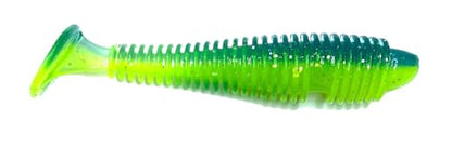 Phat Pak Baits - Phat Swimmer Keitech Style Paddletail Swimbait 2.8" 30ct Ribbed Scented Soft Plastic Bass Fishing Lure - color: Char Blue Green