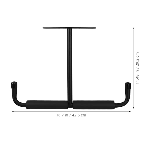 Heavy Duty T-shaped Ceiling Mounted Bike and Fishing Rod Storage Rack with Double Sided Hooks, Black Steel Garage Hanging Organizer for Kayak and Skateboard