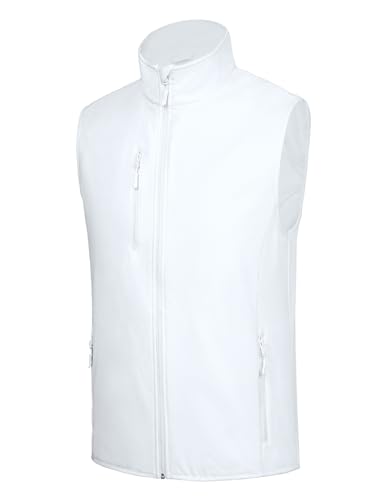fit space Men's Lightweight Vest Softshell Sleeveless Windproof Jacket with Zipper Pcoket Cycling Travel Hiking Running Golf - color: White, size: Medium