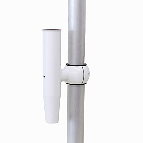 T-Top Rod Holder Aluminum Single clamp on fit 2.5",2.375",2.25",2" inch Horizontal or Vertical Fishing Boat Tower/Leaning Post/Rail Raider - color: White